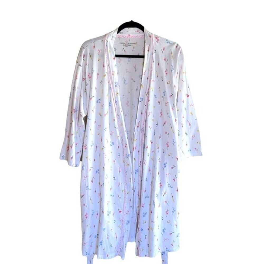 Carole Hochman Womens Robe White S  Floral Robe w/ Belt